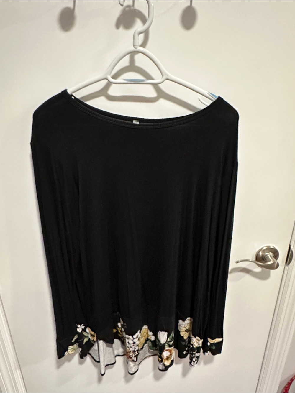 Women's Black Boatneck Tunic with Floral Hem